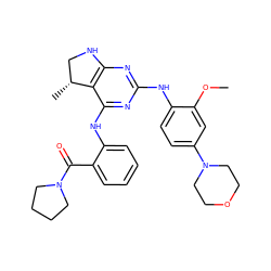 COc1cc(N2CCOCC2)ccc1Nc1nc2c(c(Nc3ccccc3C(=O)N3CCCC3)n1)[C@H](C)CN2 ZINC000221668905