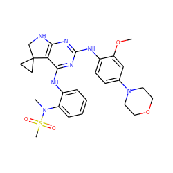 COc1cc(N2CCOCC2)ccc1Nc1nc2c(c(Nc3ccccc3N(C)S(C)(=O)=O)n1)C1(CC1)CN2 ZINC000200873044