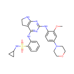 COc1cc(N2CCOCC2)ccc1Nc1nc2c(c(Nc3ccccc3S(=O)(=O)NC3CC3)n1)CCN2 ZINC000199036904