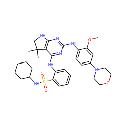 COc1cc(N2CCOCC2)ccc1Nc1nc2c(c(Nc3ccccc3S(=O)(=O)NC3CCCCC3)n1)C(C)(C)CN2 ZINC000221648954