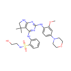 COc1cc(N2CCOCC2)ccc1Nc1nc2c(c(Nc3ccccc3S(=O)(=O)NCCO)n1)C(C)(C)CN2 ZINC000221677614