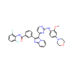 COc1cc(N2CCOCC2)ccc1Nc1nccc(-c2c(-c3cccc(C(=O)Nc4c(F)cccc4F)c3)nc3ccccn23)n1 ZINC000165072608