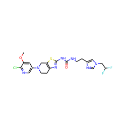 COc1cc(N2CCc3nc(NC(=O)NCCc4cn(CC(F)F)cn4)sc3C2)cnc1Cl ZINC000068245413