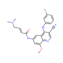 COc1cc(NC(=O)/C=C/CN(C)C)cc2c(Nc3cccc(Br)c3)c(C#N)cnc12 ZINC000013492810