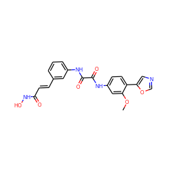 COc1cc(NC(=O)C(=O)Nc2cccc(/C=C/C(=O)NO)c2)ccc1-c1cnco1 ZINC000058569159