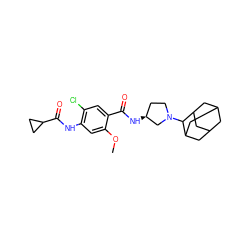 COc1cc(NC(=O)C2CC2)c(Cl)cc1C(=O)N[C@H]1CCN(C2C3CC4CC(C3)CC2C4)C1 ZINC000013756915