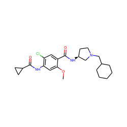 COc1cc(NC(=O)C2CC2)c(Cl)cc1C(=O)N[C@H]1CCN(CC2CCCCC2)C1 ZINC000013756917