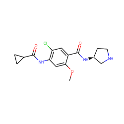 COc1cc(NC(=O)C2CC2)c(Cl)cc1C(=O)N[C@H]1CCNC1 ZINC000013756908