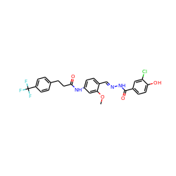 COc1cc(NC(=O)CCc2ccc(C(F)(F)F)cc2)ccc1/C=N/NC(=O)c1ccc(O)c(Cl)c1 ZINC000013492724