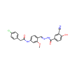 COc1cc(NC(=O)Cc2ccc(Cl)cc2)ccc1/C=N/NC(=O)c1ccc(O)c(C#N)c1 ZINC000013492722