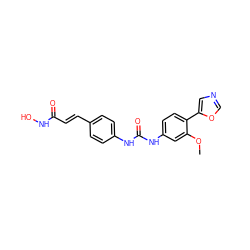 COc1cc(NC(=O)Nc2ccc(/C=C/C(=O)NO)cc2)ccc1-c1cnco1 ZINC000058574834