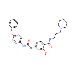 COc1cc(NC(=O)Nc2ccc(Oc3ccccc3)cc2)ccc1C(=O)NCCCN1CCCCC1 ZINC000028361420