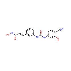 COc1cc(NC(=O)Nc2cccc(/C=C/C(=O)NO)c2)ccc1C#N ZINC000058574874