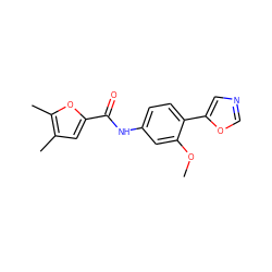 COc1cc(NC(=O)c2cc(C)c(C)o2)ccc1-c1cnco1 ZINC000013818683