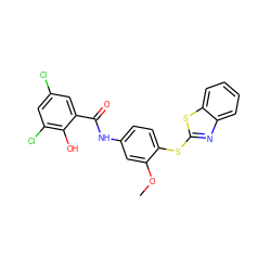 COc1cc(NC(=O)c2cc(Cl)cc(Cl)c2O)ccc1Sc1nc2ccccc2s1 ZINC000026568777