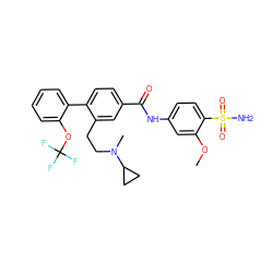 COc1cc(NC(=O)c2ccc(-c3ccccc3OC(F)(F)F)c(CCN(C)C3CC3)c2)ccc1S(N)(=O)=O ZINC001772643485