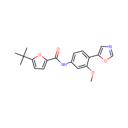 COc1cc(NC(=O)c2ccc(C(C)(C)C)o2)ccc1-c1cnco1 ZINC000013818685