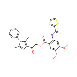 COc1cc(NC(=O)c2cccs2)c(C(=O)OCC(=O)c2cc(C)n(-c3ccccc3)c2C)cc1OC ZINC000003365600