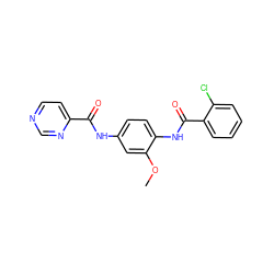 COc1cc(NC(=O)c2ccncn2)ccc1NC(=O)c1ccccc1Cl ZINC000066066335