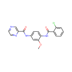 COc1cc(NC(=O)c2cnccn2)ccc1NC(=O)c1ccccc1Cl ZINC000066077941