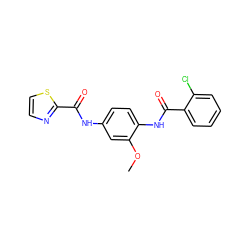 COc1cc(NC(=O)c2nccs2)ccc1NC(=O)c1ccccc1Cl ZINC000066077351