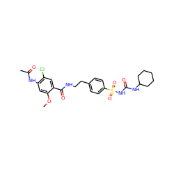 COc1cc(NC(C)=O)c(Cl)cc1C(=O)NCCc1ccc(S(=O)(=O)NC(=O)NC2CCCCC2)cc1 ZINC000299828420