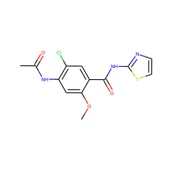 COc1cc(NC(C)=O)c(Cl)cc1C(=O)Nc1nccs1 ZINC000004783378