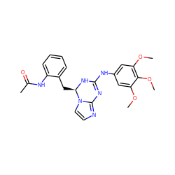 COc1cc(NC2=Nc3nccn3[C@@H](Cc3ccccc3NC(C)=O)N2)cc(OC)c1OC ZINC000299856846