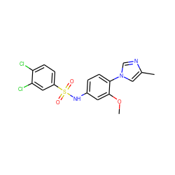 COc1cc(NS(=O)(=O)c2ccc(Cl)c(Cl)c2)ccc1-n1cnc(C)c1 ZINC000103294181