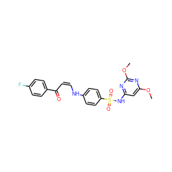 COc1cc(NS(=O)(=O)c2ccc(N/C=C\C(=O)c3ccc(F)cc3)cc2)nc(OC)n1 ZINC000008441493