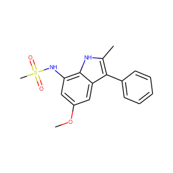 COc1cc(NS(C)(=O)=O)c2[nH]c(C)c(-c3ccccc3)c2c1 ZINC000473107735