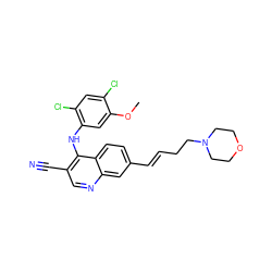 COc1cc(Nc2c(C#N)cnc3cc(/C=C/CCN4CCOCC4)ccc23)c(Cl)cc1Cl ZINC000049115394