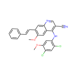 COc1cc(Nc2c(C#N)cnc3cc(/C=C/c4ccccc4)c(OC)cc23)c(Cl)cc1Cl ZINC000014945509