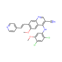 COc1cc(Nc2c(C#N)cnc3cc(/C=C/c4ccncc4)c(OC)cc23)c(Cl)cc1Cl ZINC000014945468