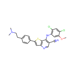 COc1cc(Nc2c(C#N)cnc3cc(-c4ccc(CCN(C)C)cc4)sc23)c(Cl)cc1Cl ZINC000013644827