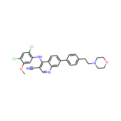 COc1cc(Nc2c(C#N)cnc3cc(-c4ccc(CCN5CCOCC5)cc4)ccc23)c(Cl)cc1Cl ZINC000014945457