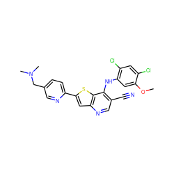 COc1cc(Nc2c(C#N)cnc3cc(-c4ccc(CN(C)C)cn4)sc23)c(Cl)cc1Cl ZINC000014945433