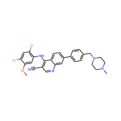 COc1cc(Nc2c(C#N)cnc3cc(-c4ccc(CN5CCN(C)CC5)cc4)ccc23)c(Cl)cc1Cl ZINC000023357928