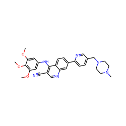 COc1cc(Nc2c(C#N)cnc3cc(-c4ccc(CN5CCN(C)CC5)cn4)ccc23)cc(OC)c1OC ZINC000045253281