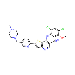 COc1cc(Nc2c(C#N)cnc3cc(-c4ccc(CN5CCN(C)CC5)cn4)sc23)c(Cl)cc1Cl ZINC000023357893