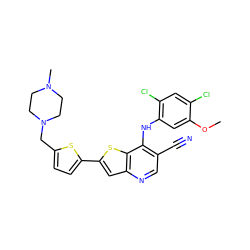 COc1cc(Nc2c(C#N)cnc3cc(-c4ccc(CN5CCN(C)CC5)s4)sc23)c(Cl)cc1Cl ZINC000023357856