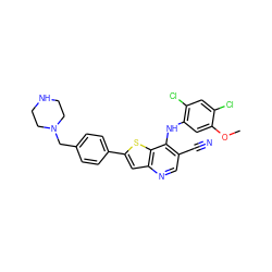 COc1cc(Nc2c(C#N)cnc3cc(-c4ccc(CN5CCNCC5)cc4)sc23)c(Cl)cc1Cl ZINC000023357837