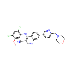 COc1cc(Nc2c(C#N)cnc3cc(-c4ccc(CN5CCOCC5)nc4)ccc23)c(Cl)cc1Cl ZINC000045255452