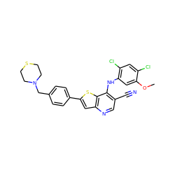 COc1cc(Nc2c(C#N)cnc3cc(-c4ccc(CN5CCSCC5)cc4)sc23)c(Cl)cc1Cl ZINC000014945292