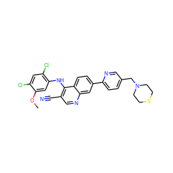 COc1cc(Nc2c(C#N)cnc3cc(-c4ccc(CN5CCSCC5)cn4)ccc23)c(Cl)cc1Cl ZINC000049678566