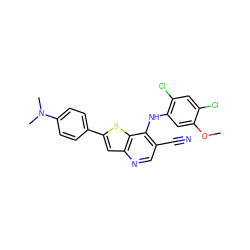 COc1cc(Nc2c(C#N)cnc3cc(-c4ccc(N(C)C)cc4)sc23)c(Cl)cc1Cl ZINC000013644823