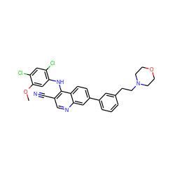 COc1cc(Nc2c(C#N)cnc3cc(-c4cccc(CCN5CCOCC5)c4)ccc23)c(Cl)cc1Cl ZINC000014945456