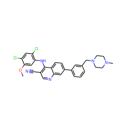 COc1cc(Nc2c(C#N)cnc3cc(-c4cccc(CN5CCN(C)CC5)c4)ccc23)c(Cl)cc1Cl ZINC000023357925