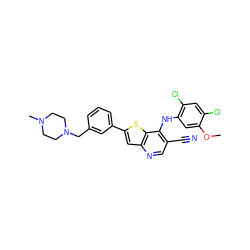 COc1cc(Nc2c(C#N)cnc3cc(-c4cccc(CN5CCN(C)CC5)c4)sc23)c(Cl)cc1Cl ZINC000023357878