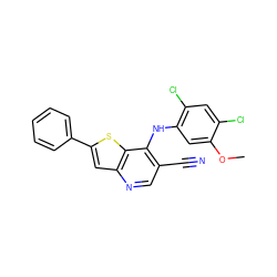 COc1cc(Nc2c(C#N)cnc3cc(-c4ccccc4)sc23)c(Cl)cc1Cl ZINC000013586613